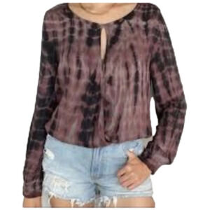 NWT Young Fabulous & Broke Black‎ Pink Tie Dye Key Hole Long Sleeve Blouse M